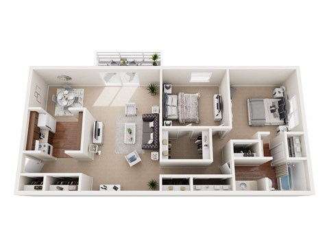 Floor plan for 2 beds, 1 bath, 933 sqft